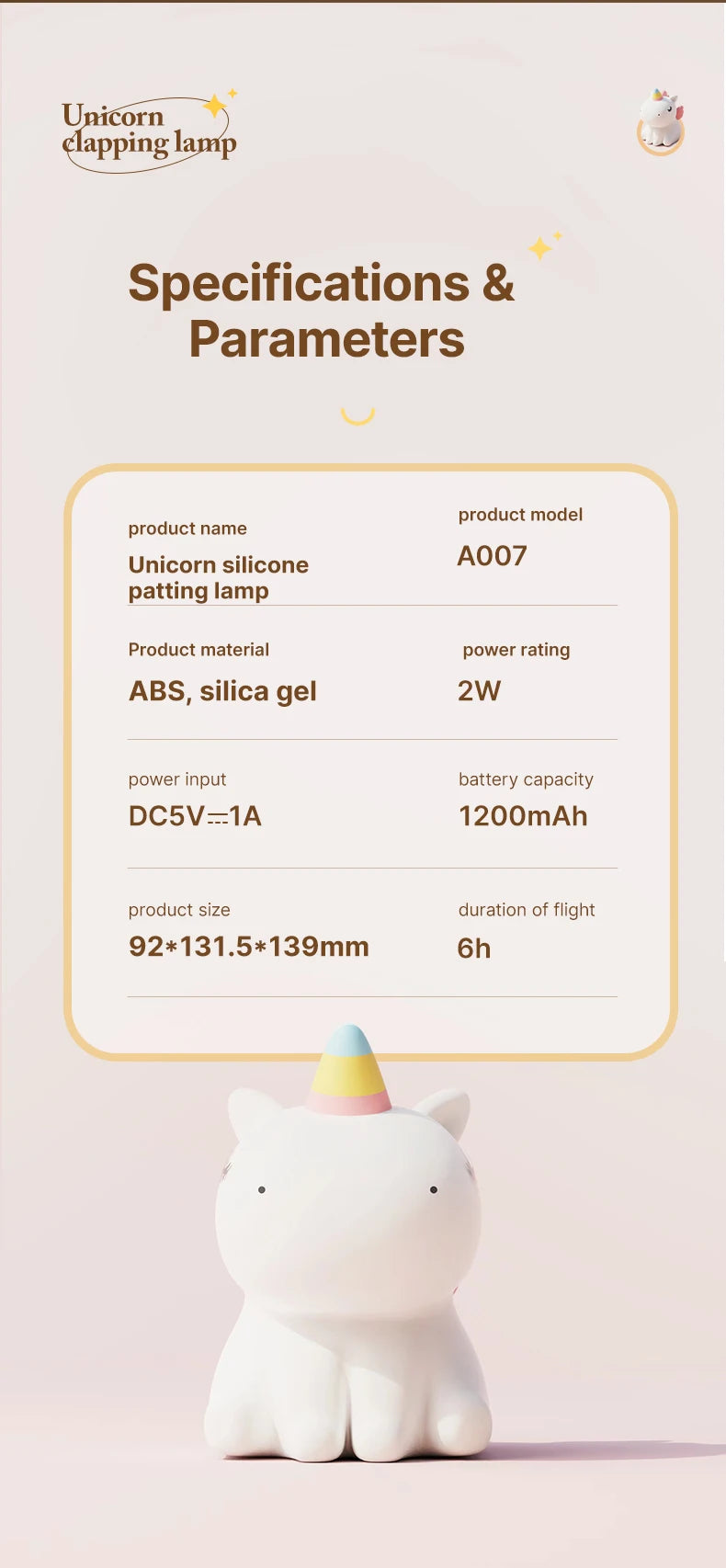 ふわふわ癒しの光 ユニコーンのおやすみランプ